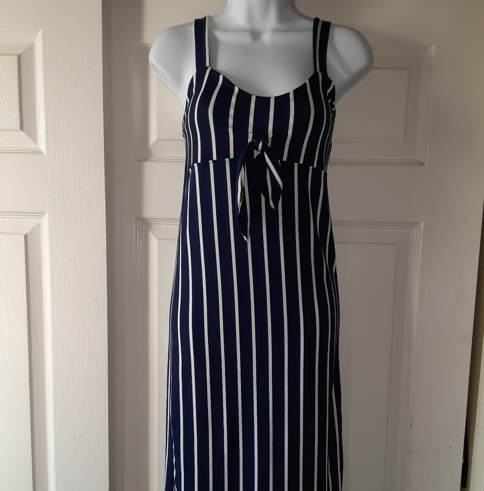 * SHASA BLUE & WHITE STRIPED DRESS, SIZE LARGE